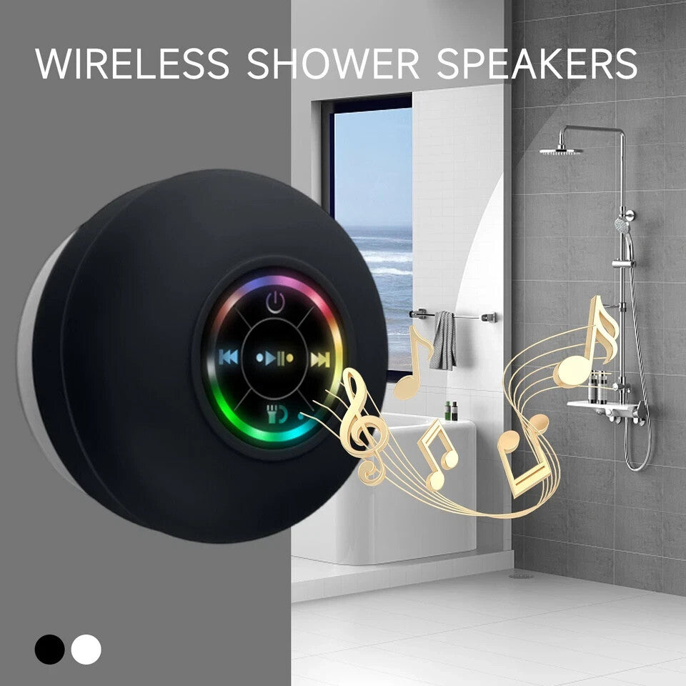 Portable Waterproof Bluetooth Shower Speaker with LED Light & Suction Cup