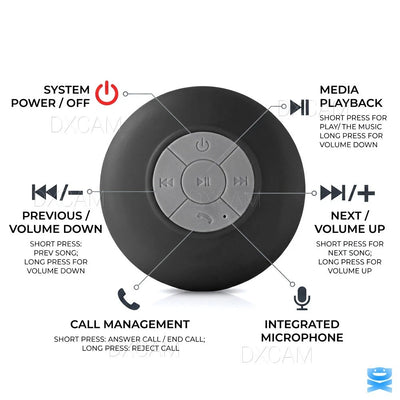 Portable Waterproof Bluetooth Shower Speaker with LED Light & Suction Cup