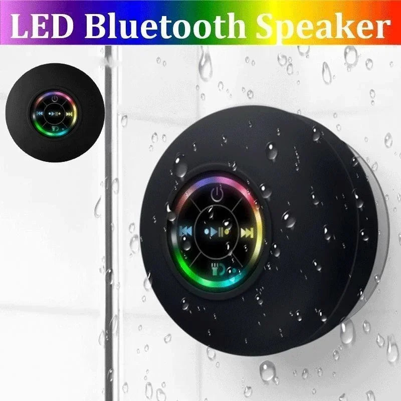 Portable Waterproof Bluetooth Shower Speaker with LED Light & Suction Cup