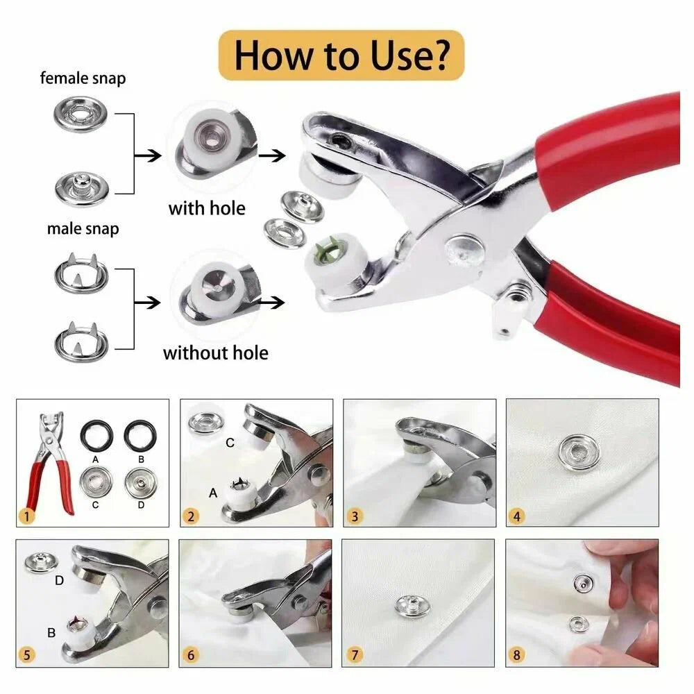 Metal Snap Button Press Pliers Kit – Handheld Snap Fastener Installation Tool