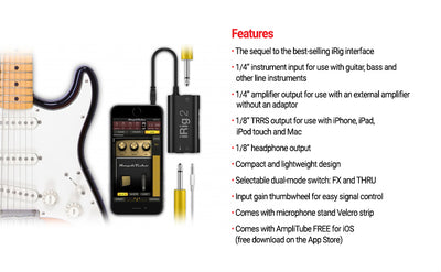 iRig 2 Guitar Audio Interface – Mobile Recording Adapter for Guitar & Bass