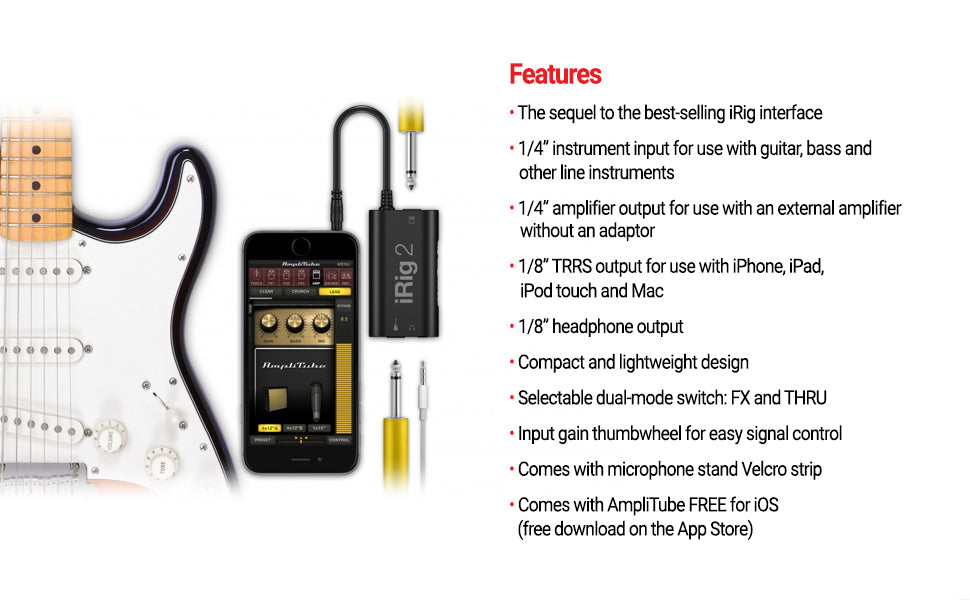 iRig 2 Guitar Audio Interface – Mobile Recording Adapter for Guitar & Bass