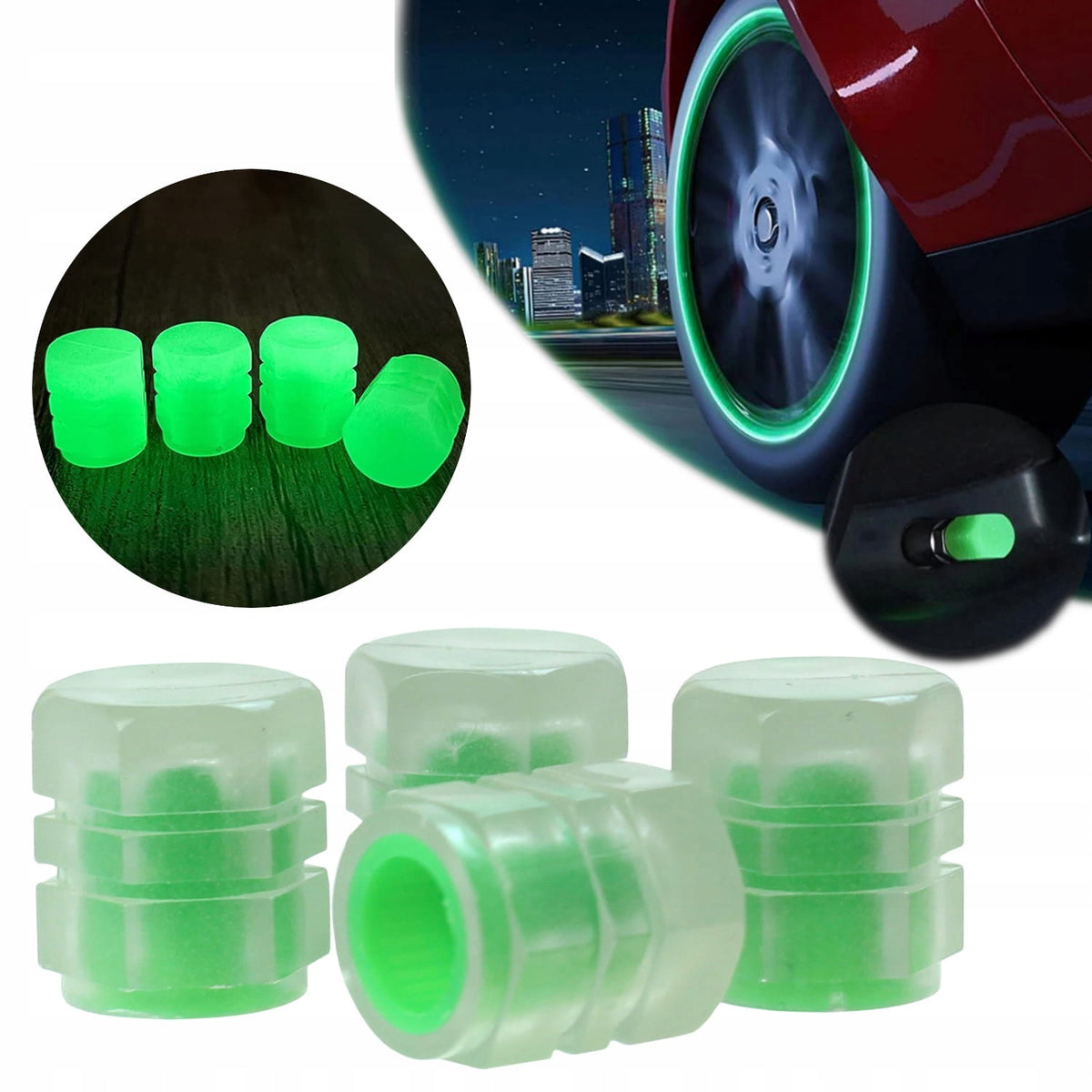 Glow in the Dark Car Tire Valve Caps – Universal Luminous Wheel Air Valve Covers (Set of 8)