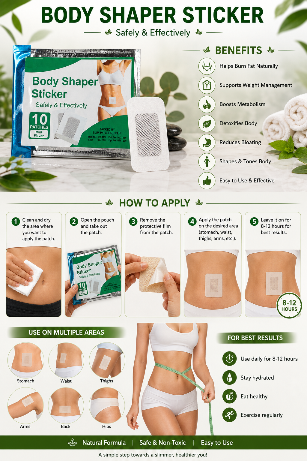 Body Shaper Sticker – Herbal Body Slimming Patches 10pcs(Pack of 1)