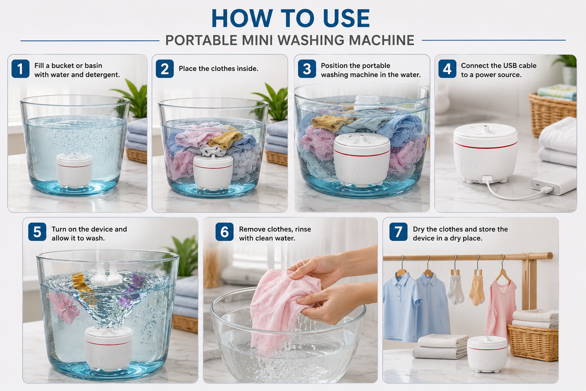 Portable Mini Washing Machine – USB Powered Ultrasonic Turbo Washer for Travel & Small Laundry