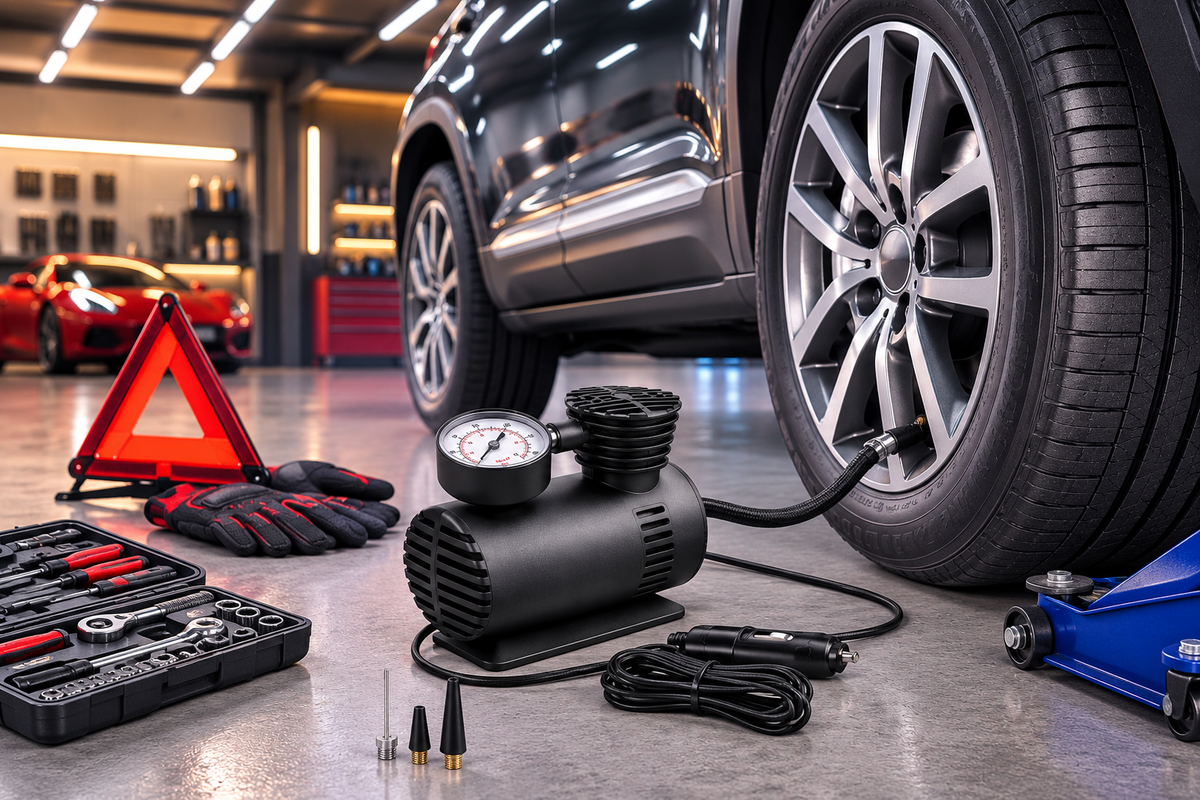 Portable 12V Heavy Duty Car Air Compressor – Electric Tire Inflator Pump with Analog Pressure Gauge