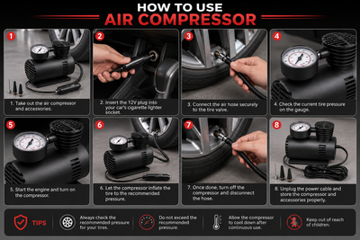 Portable 12V Heavy Duty Car Air Compressor – Electric Tire Inflator Pump with Analog Pressure Gauge