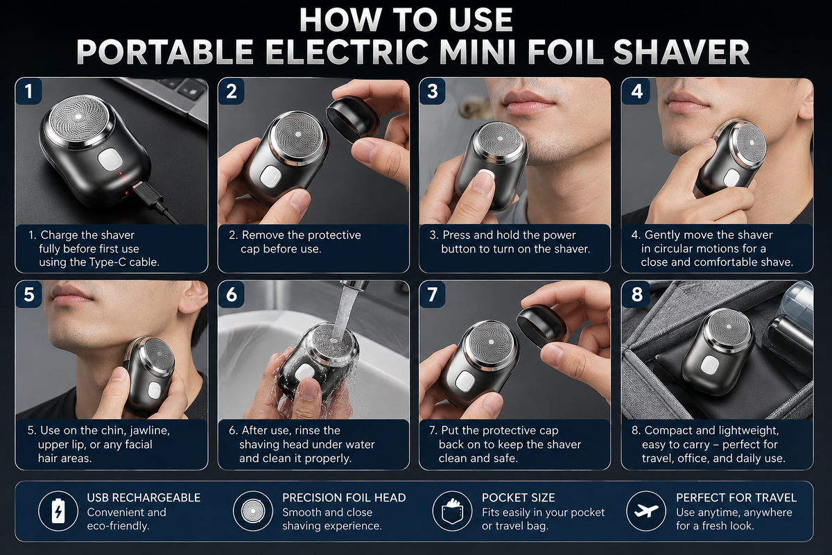 Portable Electric Mini Foil Shaver – USB Rechargeable Compact Travel Beard Trimmer