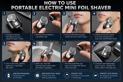 Portable Electric Mini Foil Shaver – USB Rechargeable Compact Travel Beard Trimmer