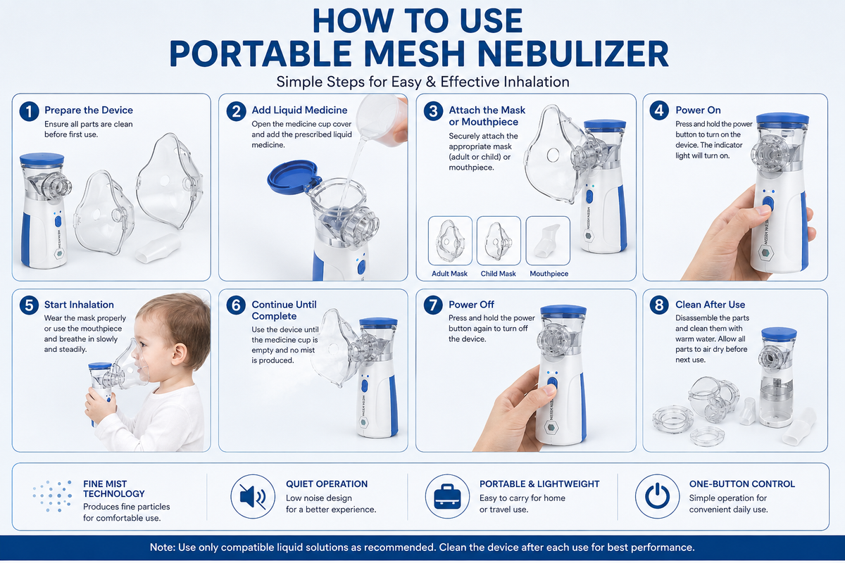Portable Mesh Nebulizer – USB Rechargeable Handheld Nebulizer for Adults & Kids