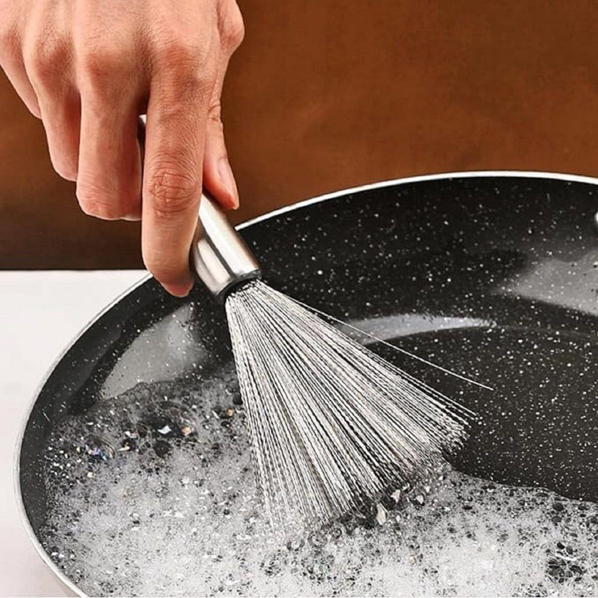 Stainless Steel Wire Cleaning Brush with Long Handle | Kitchen Pan & Pot Scrubber (Pack of 2)