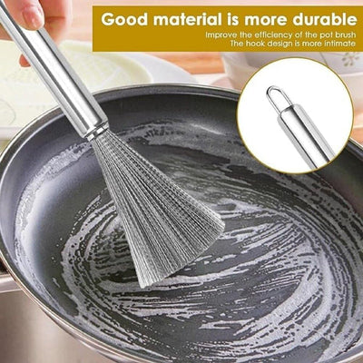 Stainless Steel Wire Cleaning Brush with Long Handle | Kitchen Pan & Pot Scrubber (Pack of 2)