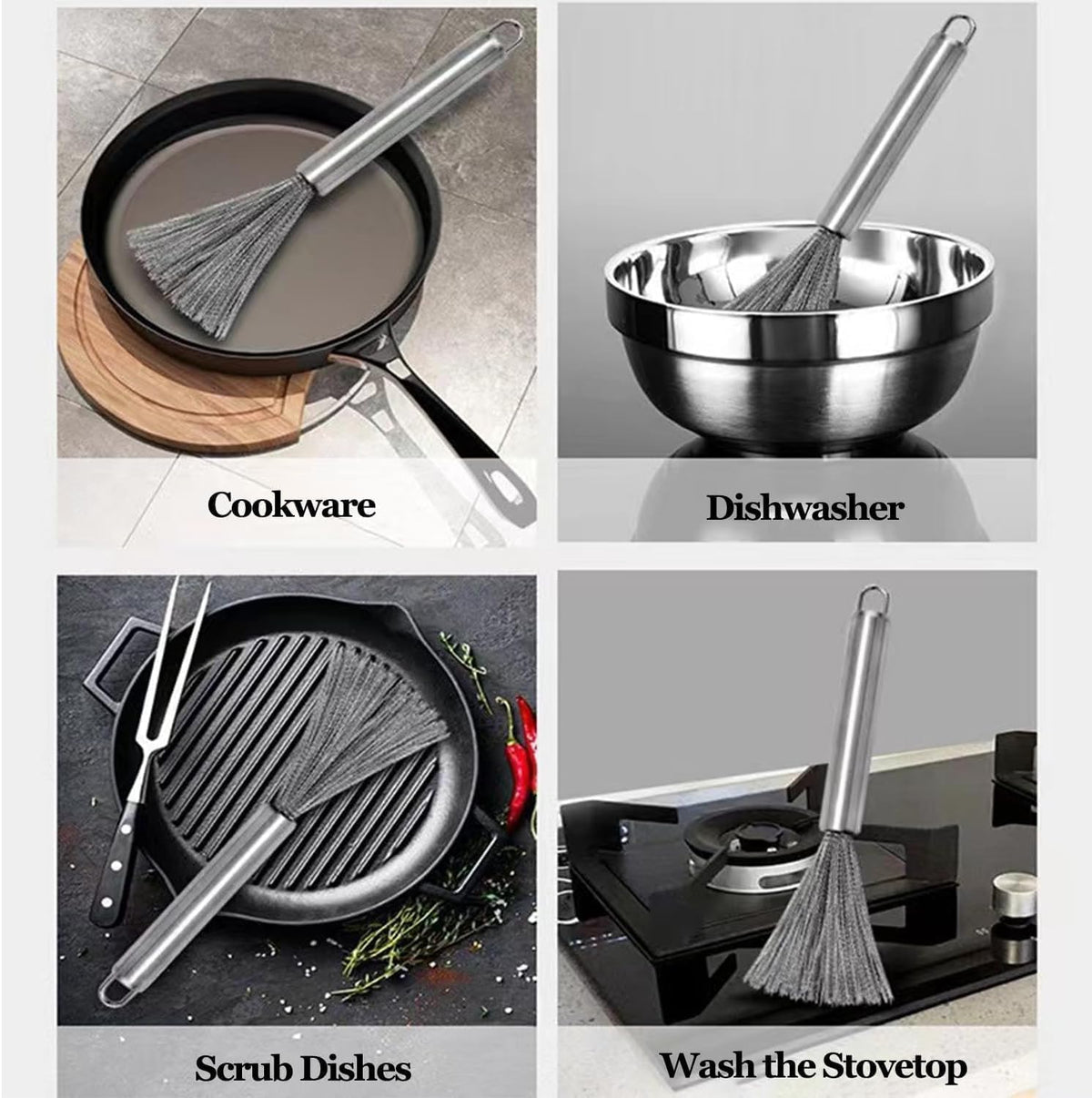Stainless Steel Wire Cleaning Brush with Long Handle | Kitchen Pan & Pot Scrubber (Pack of 2)