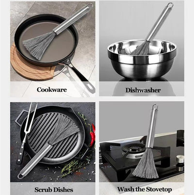 Stainless Steel Wire Cleaning Brush with Long Handle | Kitchen Pan & Pot Scrubber (Pack of 2)
