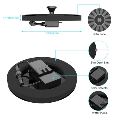 1.4W Solar Floating Fountain Pump with 7 Spray Nozzles for Bird Bath, Pond & Garden