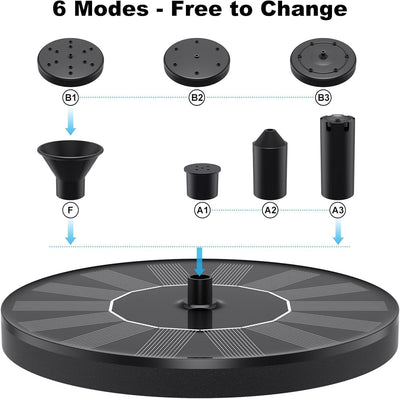 1.4W Solar Floating Fountain Pump with 7 Spray Nozzles for Bird Bath, Pond & Garden