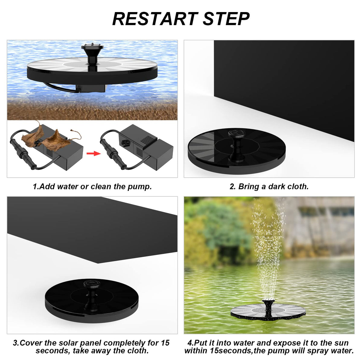 1.4W Solar Floating Fountain Pump with 7 Spray Nozzles for Bird Bath, Pond & Garden