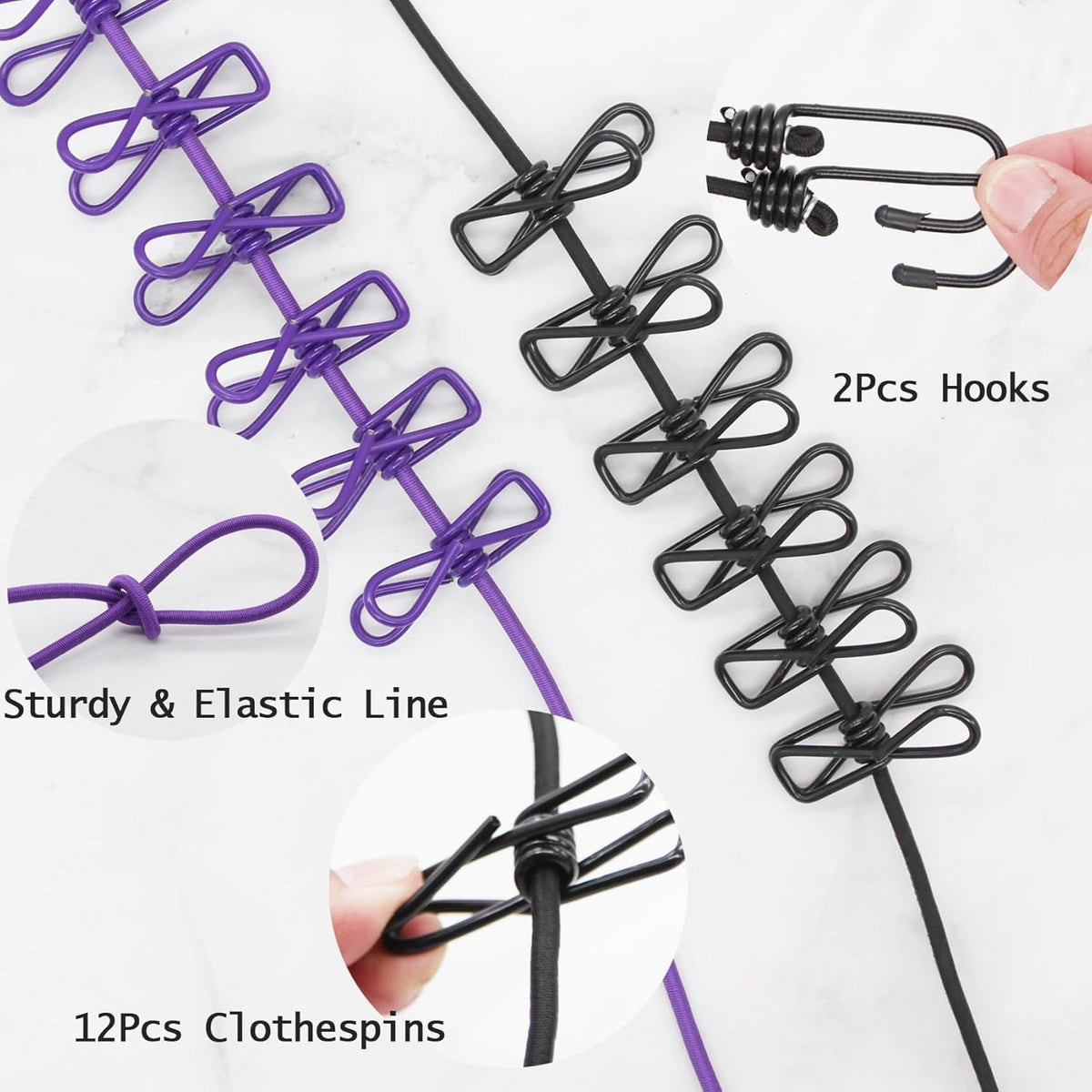 Cloth Drying Rope with Hooks (Pack of 2)
