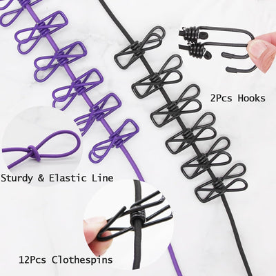 Cloth Drying Rope with Hooks (Pack of 2)