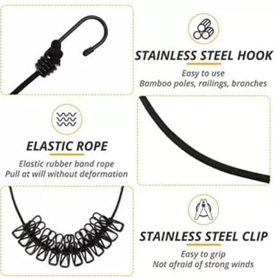 Cloth Drying Rope with Hooks (Pack of 2)