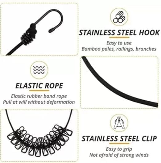 Cloth Drying Rope with Hooks (Pack of 2)