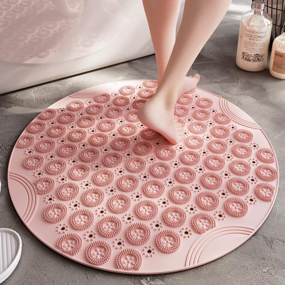 Round Anti Slip Silicone Bath Mat with Suction Cups for Bathroom, Shower & Bathtub, 1 Pc