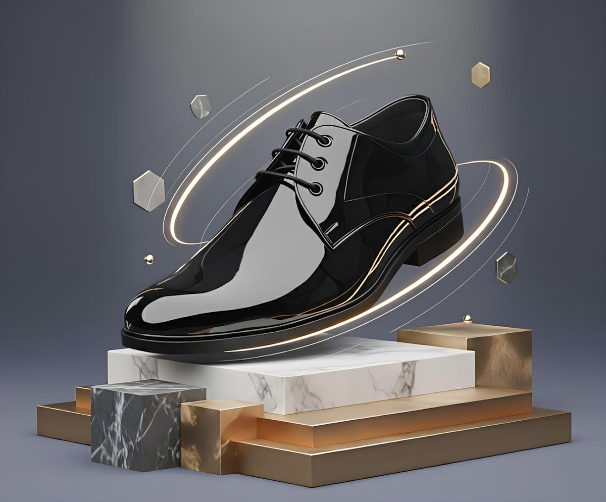 WUGO:: Men's Black Patent Leather Derby Formal Shoes (Size-7)