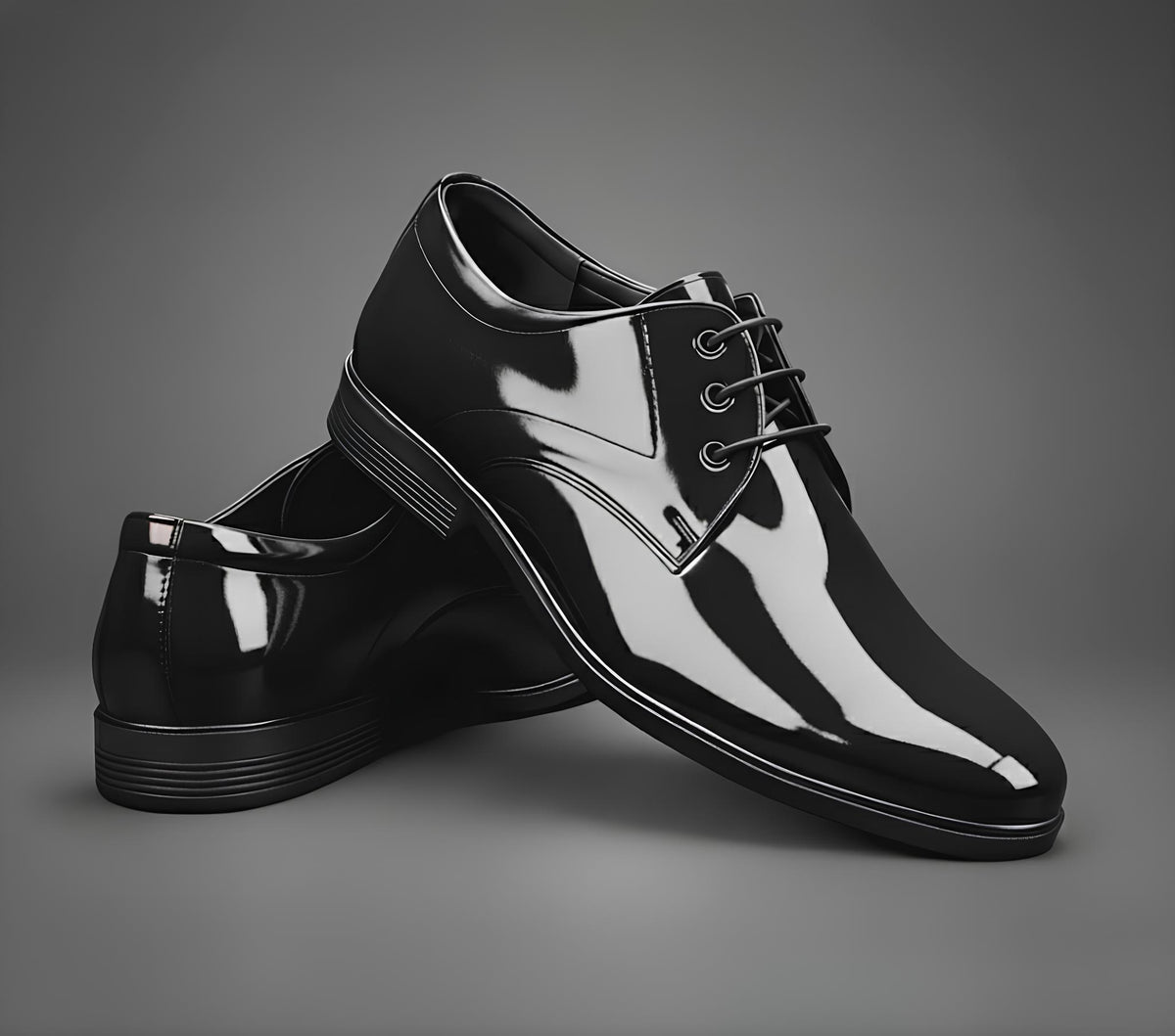 WUGO:: Men's Black Patent Leather Derby Formal Shoes (Size-8)