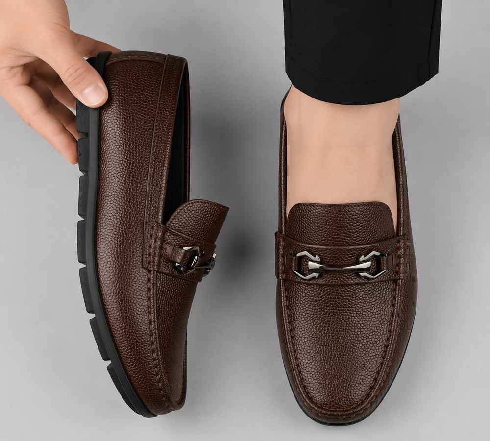 Latest Modern Design Casual Loafers for Men & Boys | Slip-On Daily Wear Shoes (Dot-Brown -8)